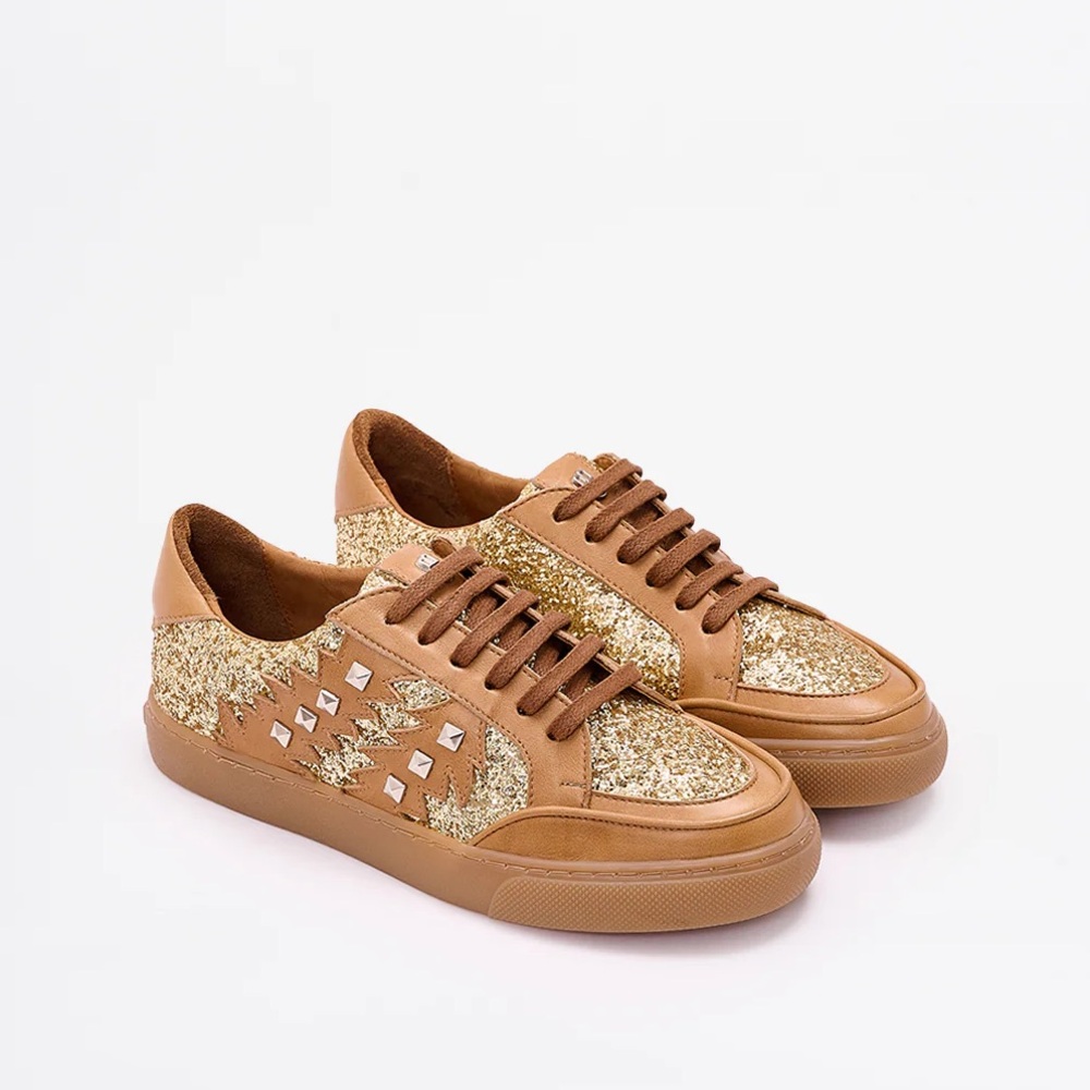 Gold and Tan Athletic Shoes